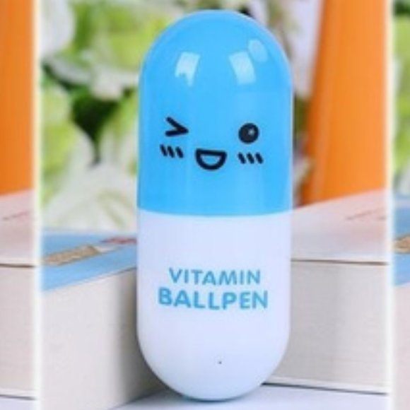 NEW Cute BLUE Capsule Retractable Ballpoint Pen - Picture 1 of 3